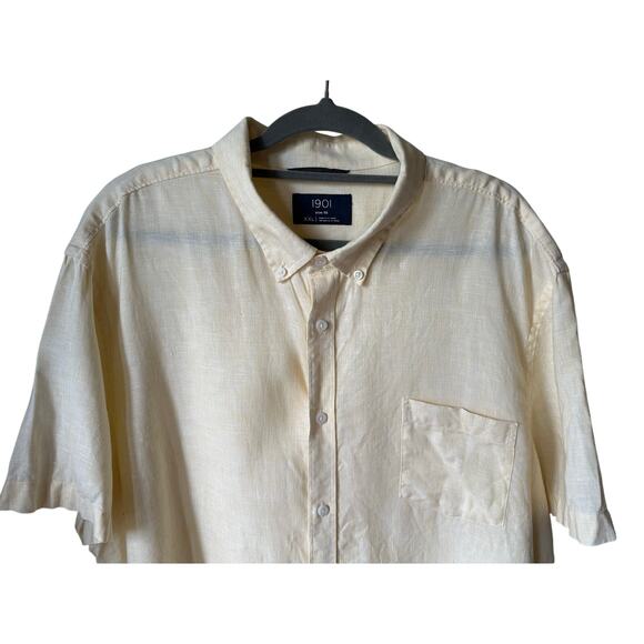 1901 Mens Linen Yellow Button Up Shirt Size XXL Coastal Vacation Light Academia - Picture 1 of 5